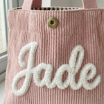 Petit Sac Cabas Enfant Personnalisé au Prénom Brodé, Velours Côtelé - Vignette | Royaume Montessori - Jouets Educatifs Montessori