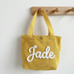 Petit Sac Cabas Enfant Personnalisé au Prénom Brodé, Velours Côtelé - Vignette | Royaume Montessori - Jouets Educatifs Montessori