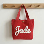Petit Sac Cabas Enfant Personnalisé au Prénom Brodé, Velours Côtelé - Vignette | Royaume Montessori - Jouets Educatifs Montessori