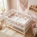 White, Brown, and Pink Braided Cot Bumper - Vignette | Royaume Montessori - Jouets Educatifs Montessori