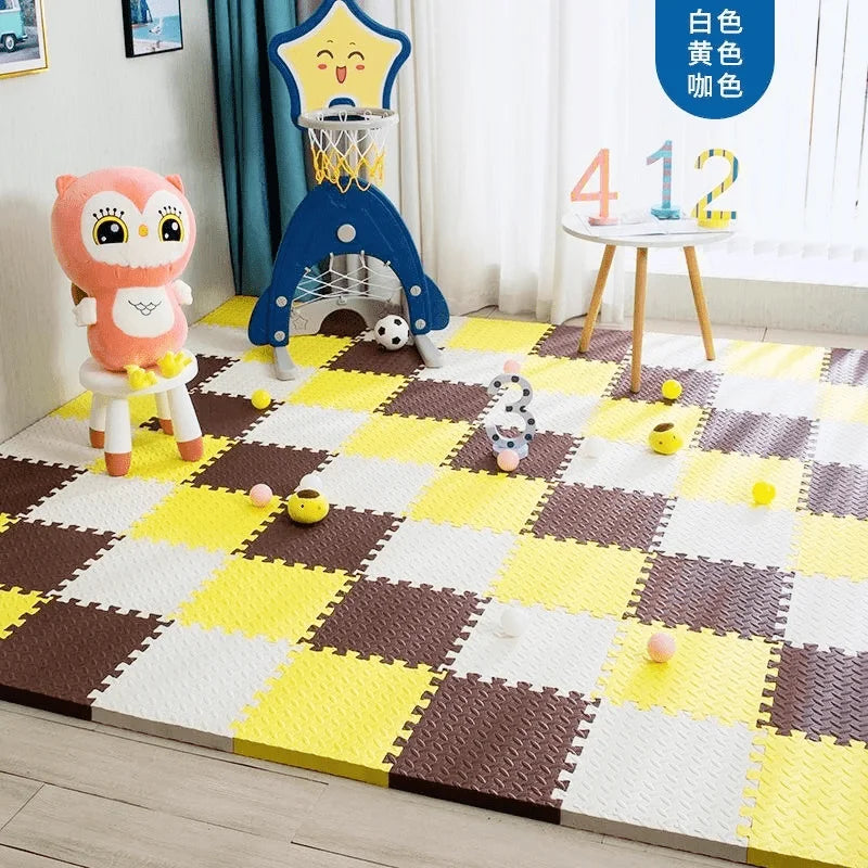 Tapis d'Éveil en Mousse Montessori pour Bébé - 12 pièces Marron Blanc Jaune