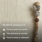 Attache Tétine Prénom Personnalisée en Bois et Crochet - Vignette | Royaume Montessori - Jouets Educatifs Montessori