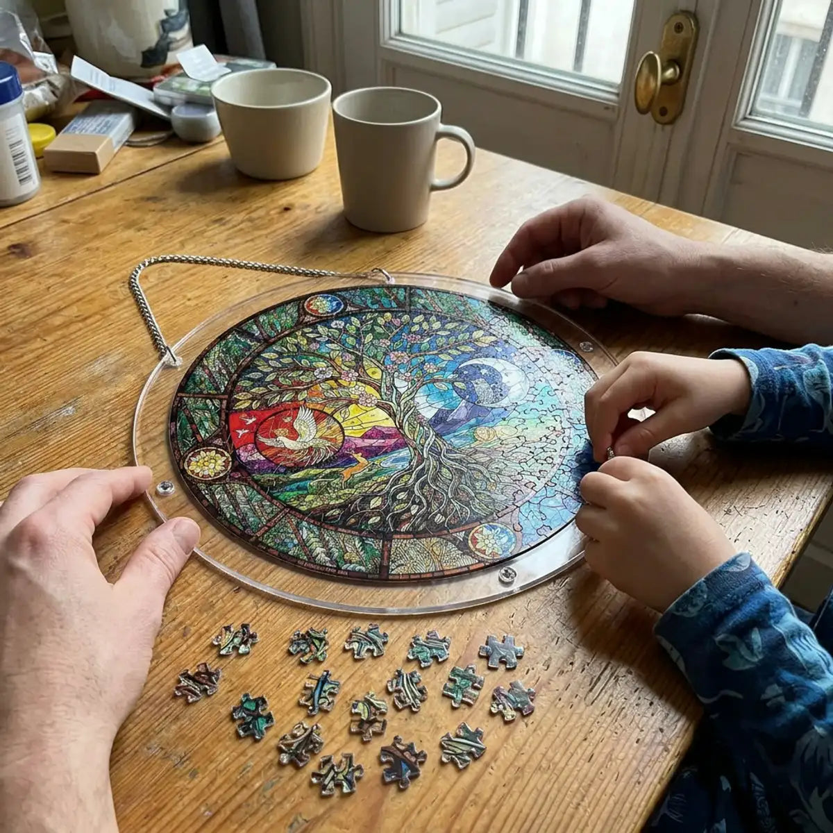attrape-soleil-vitrail-arbre-de-vie-assemblage-02 Attrape-Soleil Puzzle Vitrail, Arbre de Vie et Paysages