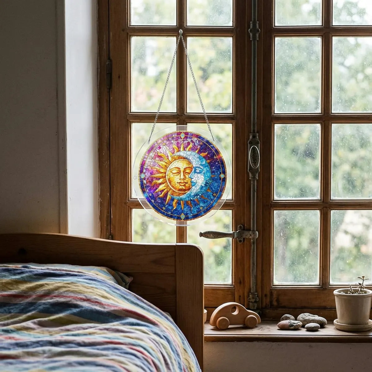 attrape-soleil-vitrail-arbre-de-vie-soleil-et-lune-fenetre Attrape-Soleil Puzzle Vitrail, Arbre de Vie et Paysages