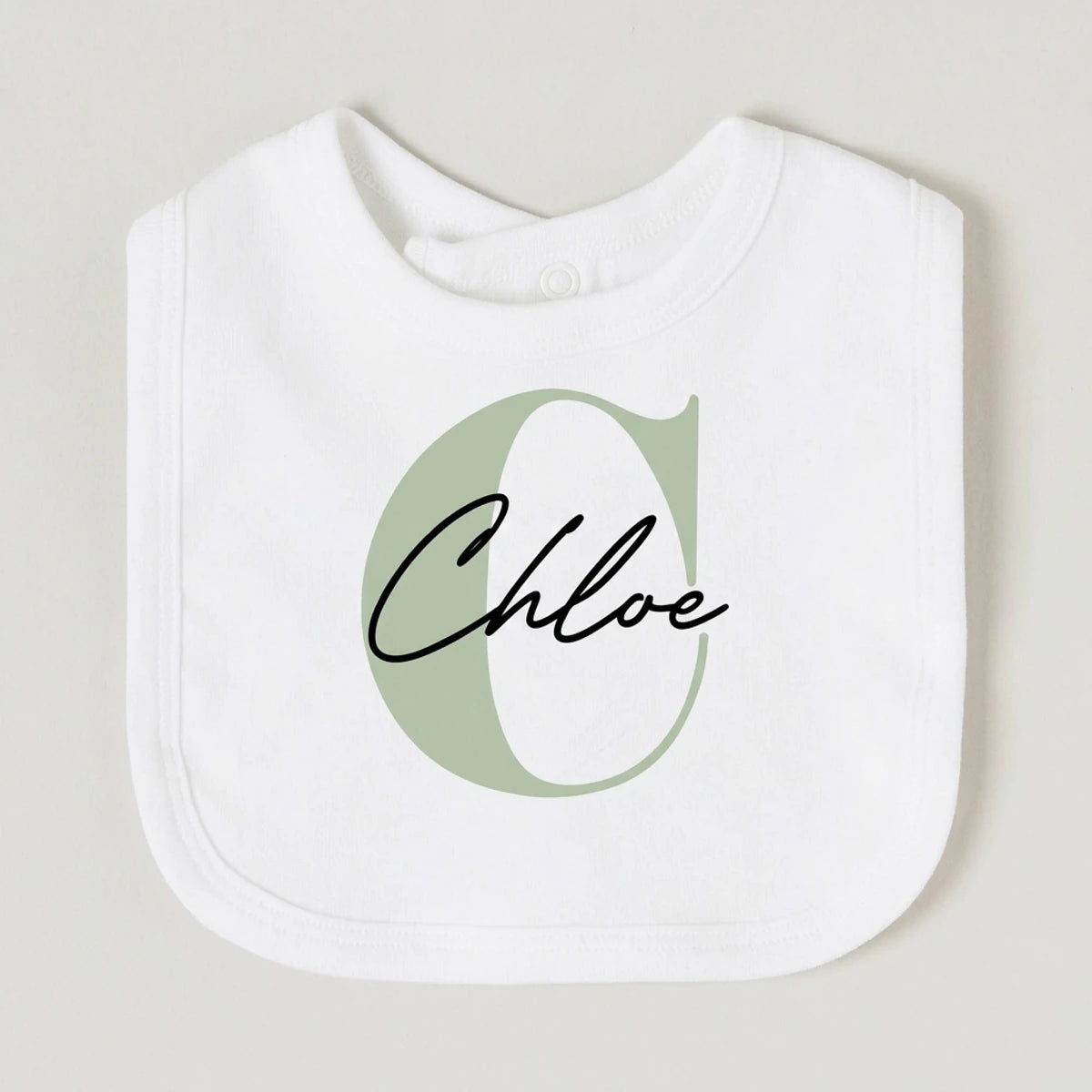 Bavoir bébé personnalisé, initiale vert sauge