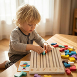 Enfant concentré jouant seul avec les Blocs Montessori