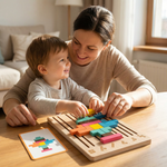 Moment de complicité parent-enfant avec le jeu Montessori