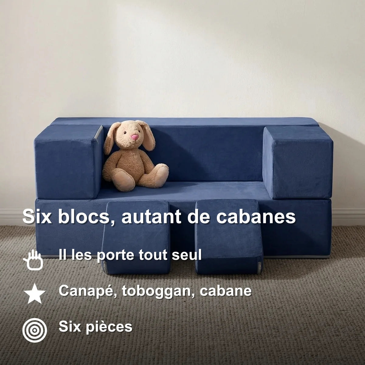 Canapé enfant en mousse monté dans un salon