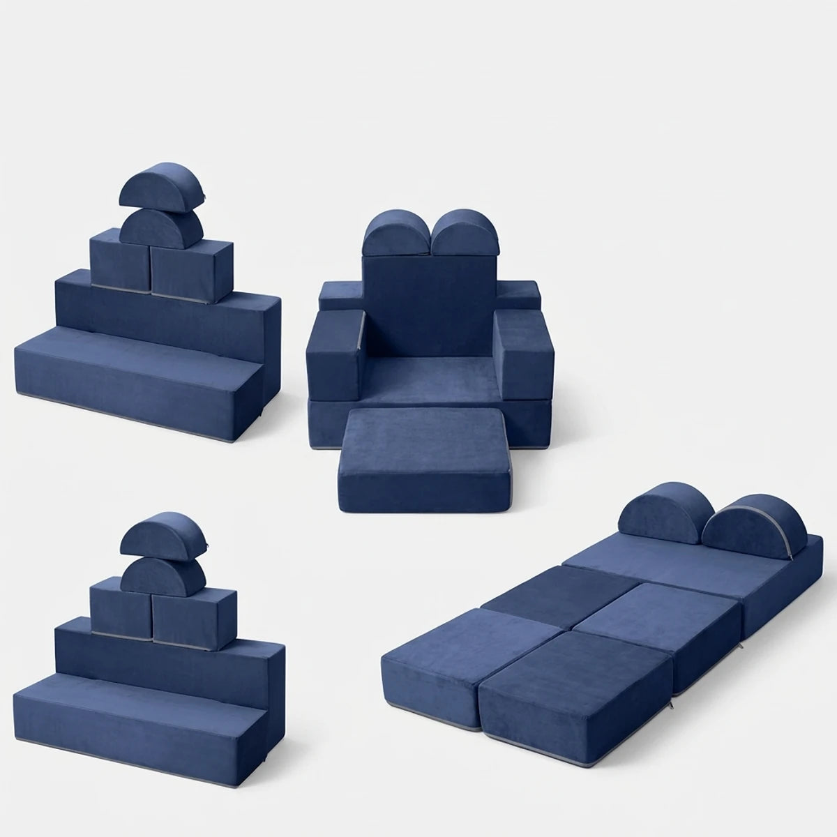 Quatre configurations possibles avec les six blocs de mousse