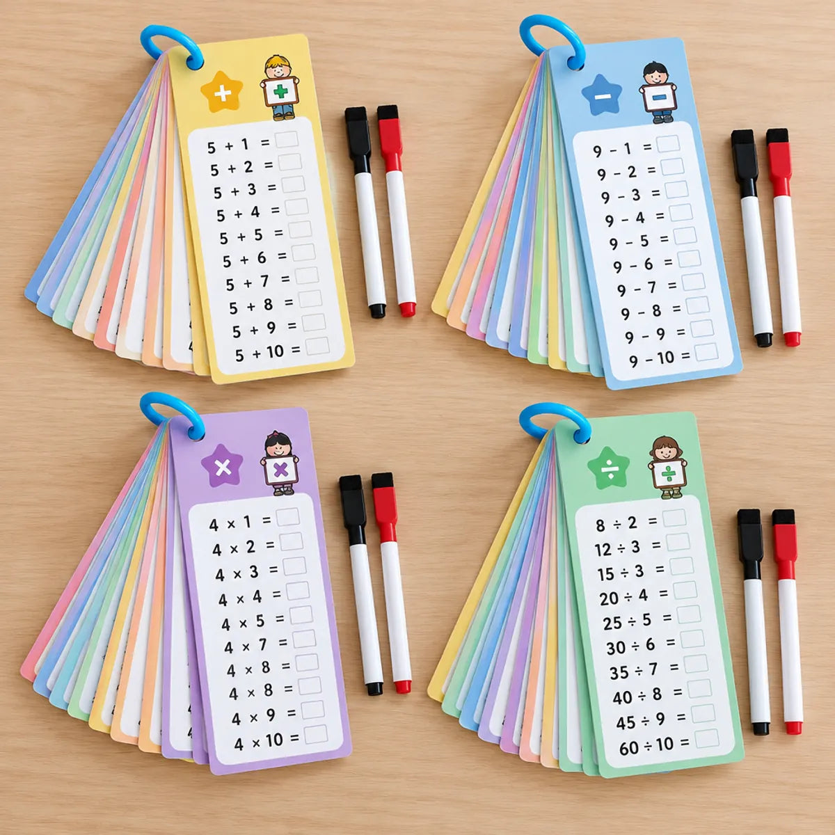 cartes-calcul-effacables-4-operations-02 Cartes de Calcul Effaçables Enfant, Tables de 1 à 12 et 2 Feutres