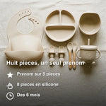 Coffret Repas Bébé Personnalisé au Prénom, 8 Pièces en Silicone - Vignette | Royaume Montessori - Jouets Educatifs Montessori