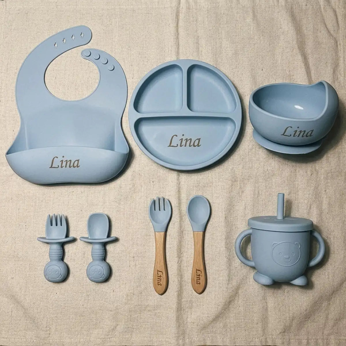 coffret-repas-silicone-personnalise-variante-bleu-14 Coffret Repas Bébé Personnalisé au Prénom, 8 Pièces en Silicone