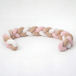 White, Brown, and Pink Braided Cot Bumper - Vignette | Royaume Montessori - Jouets Educatifs Montessori