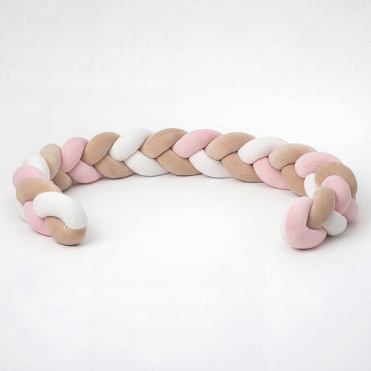 Tour de Lit Tresse Blanc, Marron et Rose