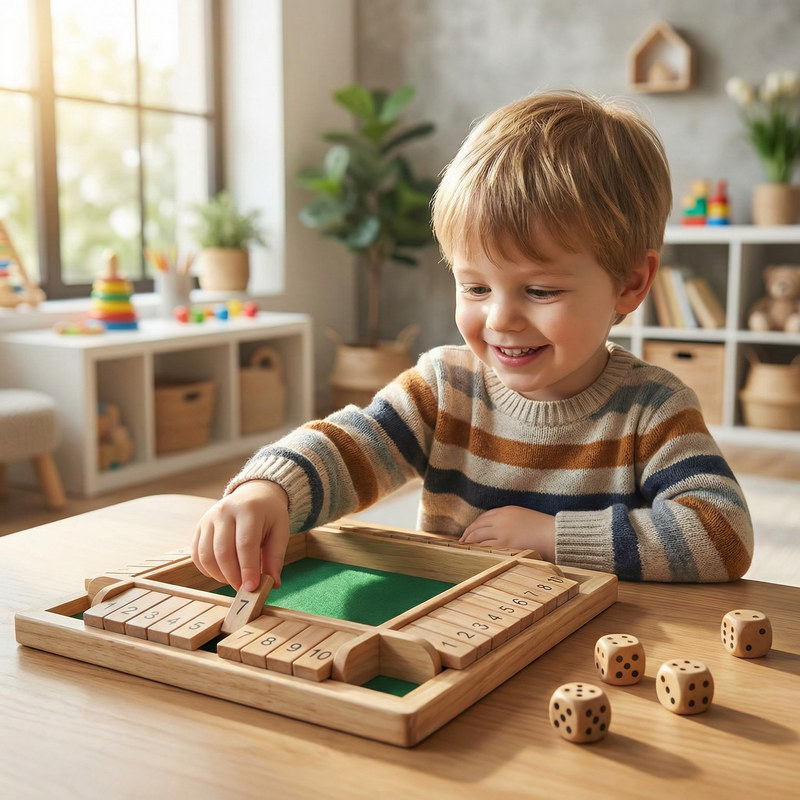 Enfant jouant avec le jeu Montessori Number Knockdown