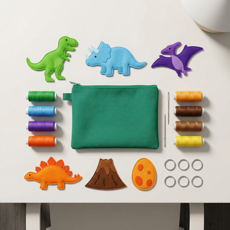 Kit complet couture Montessori dinosaures avec accessoires