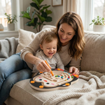 Moment de complicité avec le labyrinthe magnétique Montessori