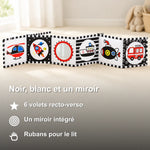 Livre en Tissu Contrasté Bébé, Noir et Blanc avec Miroir - Vignette | Royaume Montessori - Jouets Educatifs Montessori