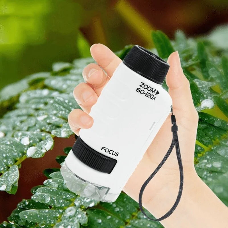 Microscope De Poche Pour Enfants 60x-180x - Avec LED Et 12 Lames - Jouet Scientifique Portable
