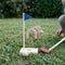 Mini golf en bois installé sur une pelouse de jardin
