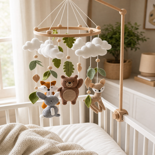 mobile-bebe-foret-lit-dessus Mobile Animaux de la Forêt pour Bébé