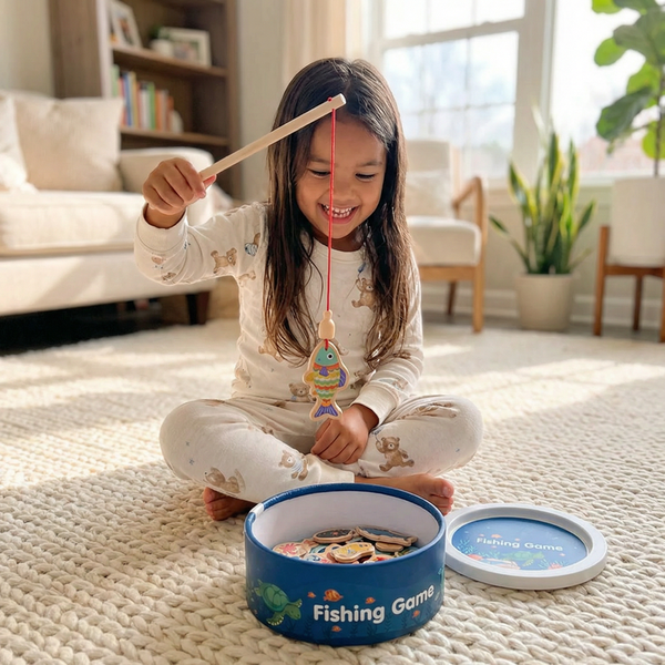 montessori-fishing-game-child-solo Jeu de Pêche Magnétique Montessori en Bois