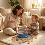 Parent et enfant partageant un moment de complicité avec le jeu de pêche Montessori