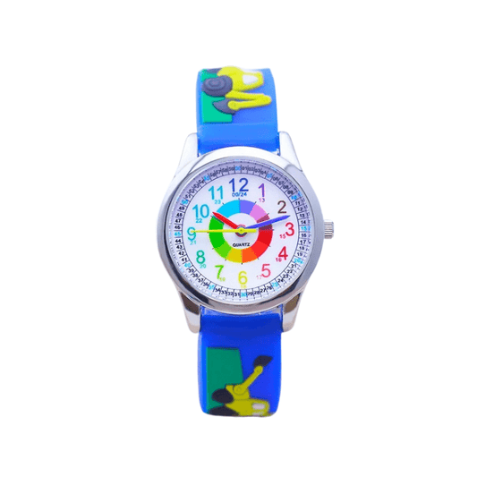 Montre Pédagogique en Silicone Style Dessin Animé Bleu