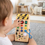 Montessori-Holz-Sensoriktafel mit Schaltern - Vignette | Royaume Montessori - Jouets Educatifs Montessori