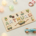 Puzzle Prénom en Bois Personnalisé : Dinosaures, Train ou Zoo - Vignette | Royaume Montessori - Jouets Educatifs Montessori