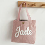 Petit Sac Cabas Enfant Personnalisé au Prénom Brodé, Velours Côtelé - Vignette | Royaume Montessori - Jouets Educatifs Montessori