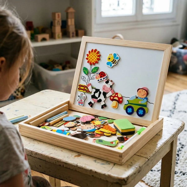 tableau-magnetique-bois-double-face-lifestyle-01 Tableau Magnétique Montessori
