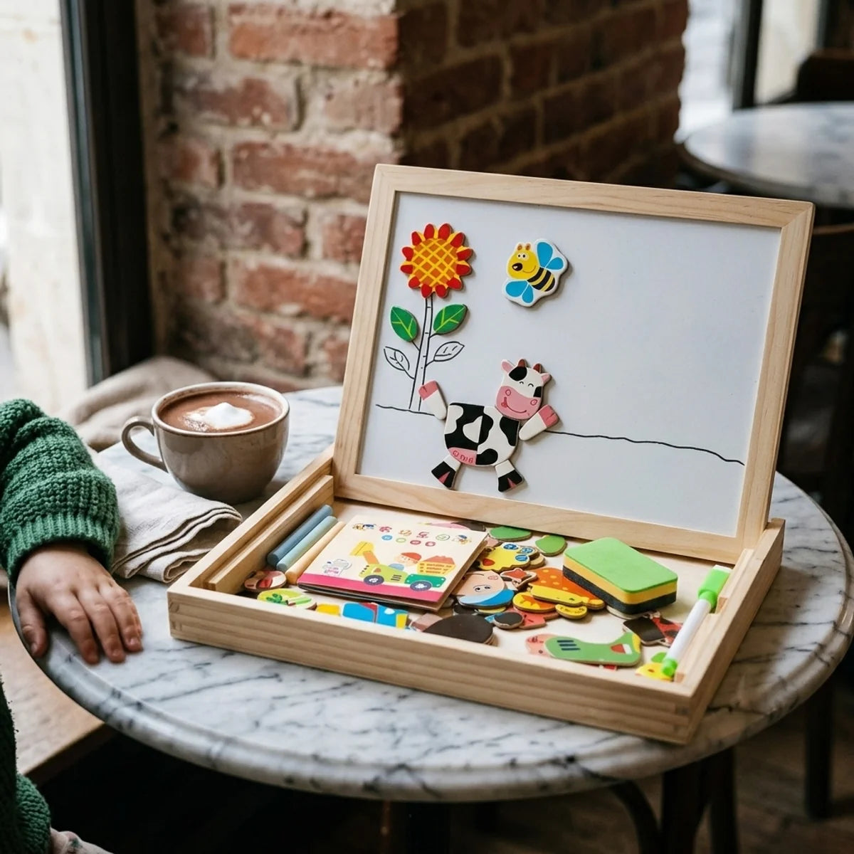 Enfant qui joue avec des jouets Montessori en bois