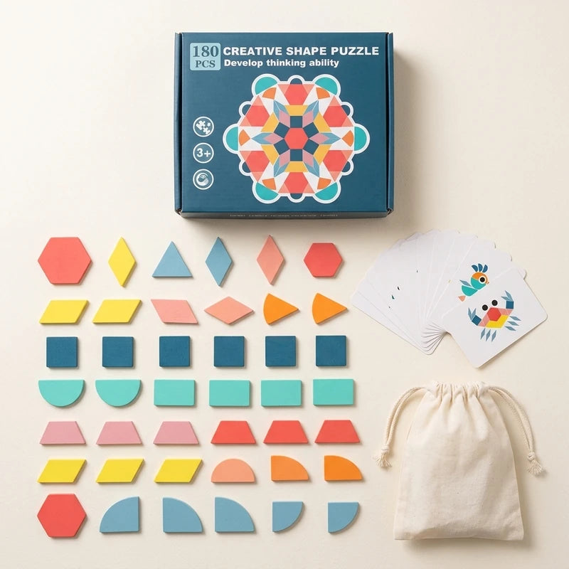 tangram-montessori-bois-contenu-05 Tangram Montessori en Bois 180 Pièces avec 24 Cartes Modèles
