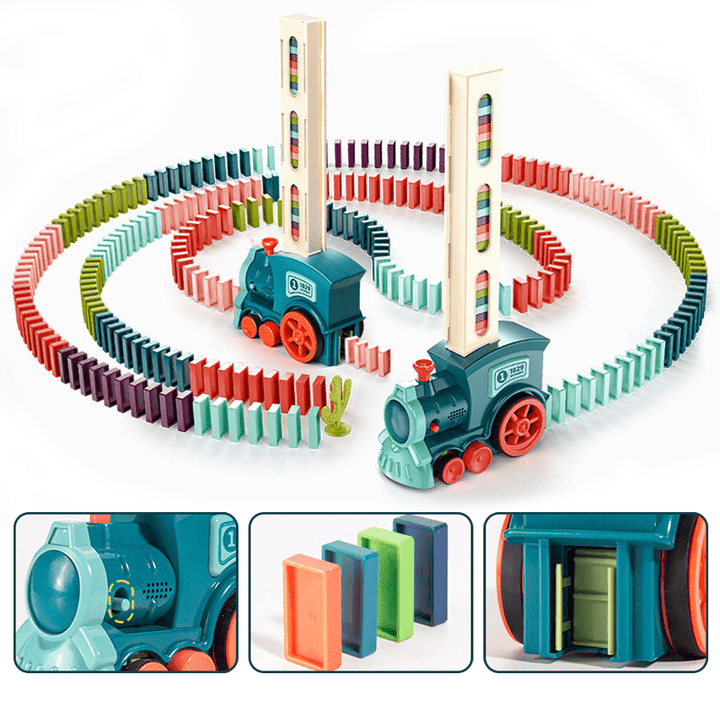 FORMIZON Train Électrique Domino, Train Domino Automatique Avec 120Pcs Dominos Et Accessoires De Jeu, Jouet D'empilage De Dominos Educatif