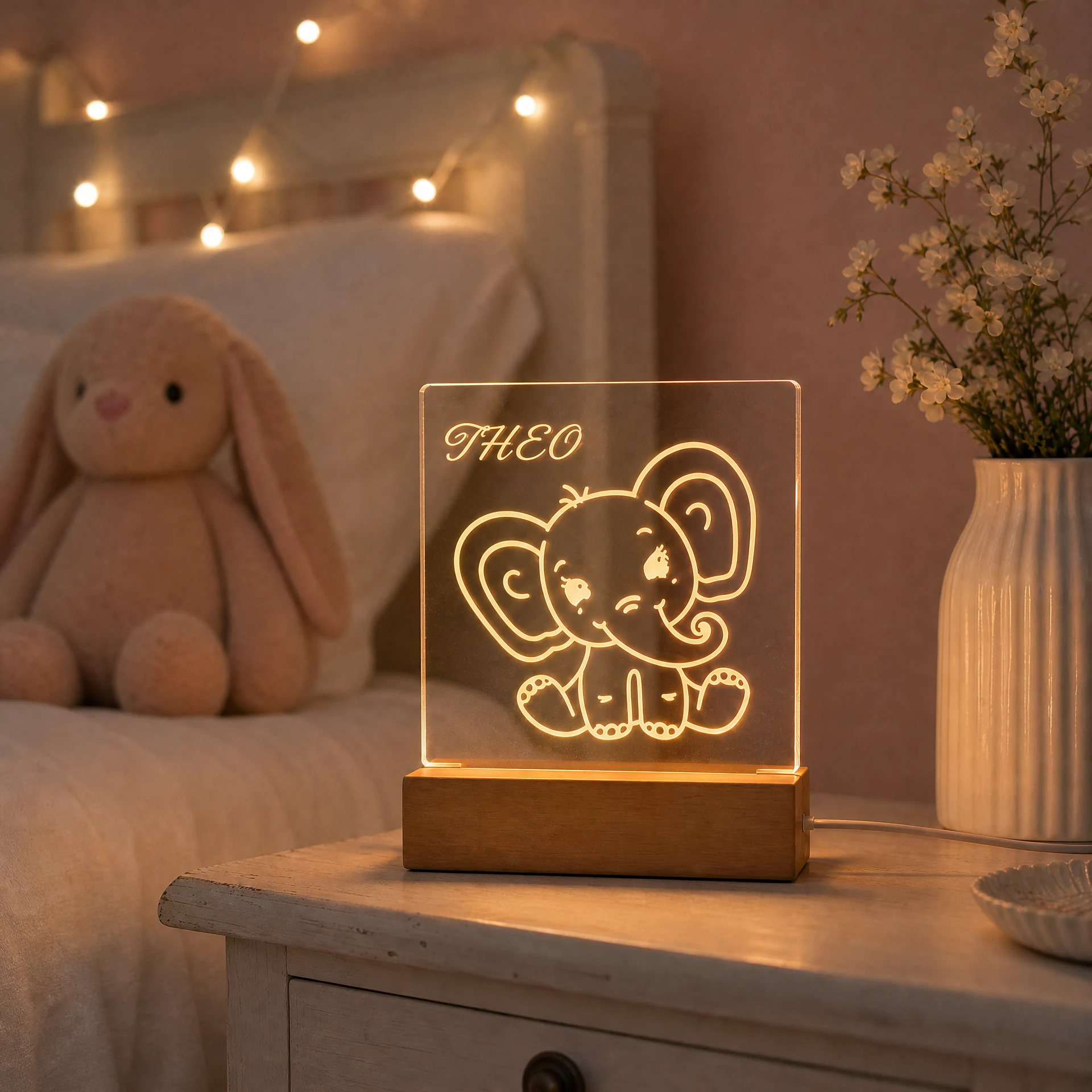 Veilleuse pour enfant avec prénom à personnaliser Éléphant