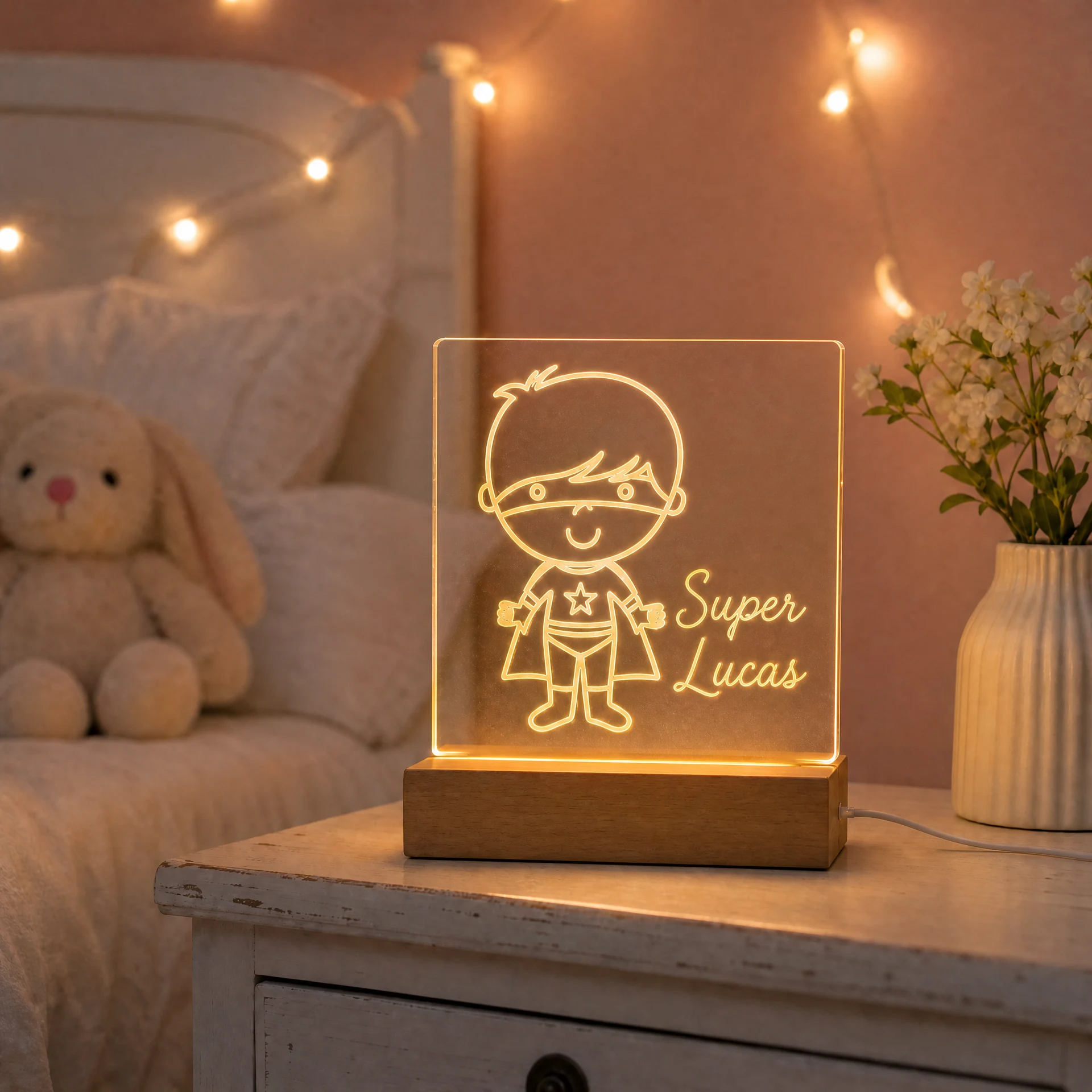 Veilleuse pour enfant avec prénom à personnaliser Super Héros